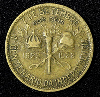 BRAZIL Dom Pedro and President Pess Aluminum-Bronze 1922 500 Reis KM# 521.1 (50)