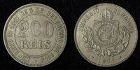 BRAZIL Pedro II Copper-Nickel 1871 200 Reis 1st Year Type 32 mm KM# 478 (27 809)