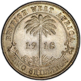British West Africa George V Silver 1918 H 2 Shillings PCGS UNC DETAIL KM# 13(9)