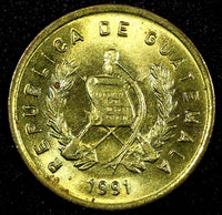 Guatemala Bartolome de las Casas Brass 1991 1 Centavo UNC KM# 275.3  (24 619)