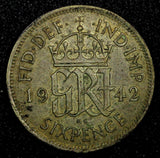 Great Britain George VI Silver 1942 6 Pence KM# 852 (24 238)