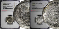 LOT OF 2 COINS BOLIVIA 1909 H 20C,Chile 1938 SO 20 Centavos,NGC GRADED