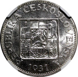 Czechoslovakia Silver 1931 10 Korun 30 mm NGC UNC DETAILS KM# 15 (021)