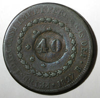 BRAZIL Pedro I 1827 R 40 Reis KM# 444.1 Countermarked 80 Réis KM# 366.1 (27 479)