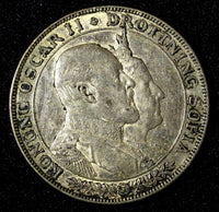 SWEDEN Oscar II Silver 1907 EB 2 Kronor Golden Wedding Anniv. KM#776 (143)