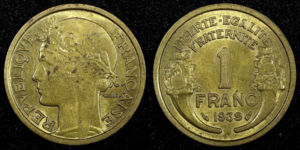 FRANCE Aluminum-Bronze 1939 1 Franc  aUNC Gad# 470 KM# 885  (24 945)