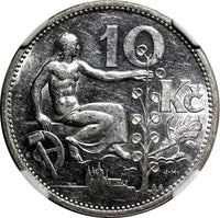Czechoslovakia Silver 1931 10 Korun 30 mm NGC MS60  KM# 15 (022)