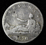 Spain Provisional Government Silver 1870 DEM 2 Pesetas KM# 654 (28 493)