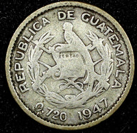 Guatemala Silver 1947 5 Centavos Guatemala City Mint KM# 238.1  (24 443)