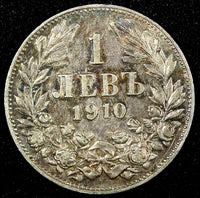 Bulgaria Ferdinand I Silver 1910 1 Lev Toned KM# 28 (25 088)