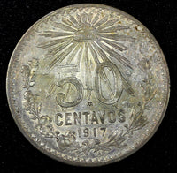 Mexico ESTADOS UNIDOS MEXICANOS Silver 1917 50 Centavos XF Toned KM# 445(27 173)