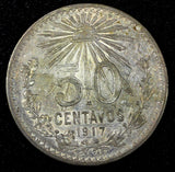 Mexico ESTADOS UNIDOS MEXICANOS Silver 1917 50 Centavos XF Toned KM# 445(27 173)