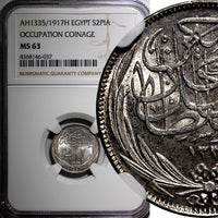 Egypt Occupation Coinage Silver AH1335/1917 H 2 Piastres NGC MS63 KM# 317.2 (37)