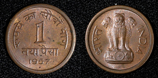 India-Republic Bronze 1957 1 Naya Paisa Asoka lion KM# 8 (27 704)