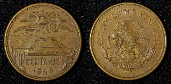 Mexico ESTADOS UNIDOS MEXICANOS Bronze 1944 20 Centavos  KM# 439 (27 586)
