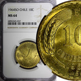 CHILE Aluminum-Bronze 1964 SO  10 Centesimos NGC MS64 KM# 191 (037)