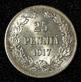 Finland  Silver 1917 S 25 Pennia Civil War Coinage GEM BU  KM#19  (30 140)