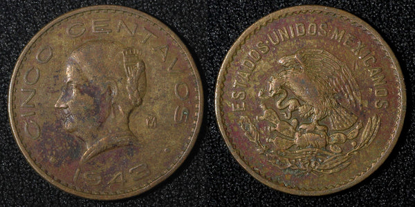 Mexico ESTADOS UNIDOS MEXICANOS Bronze 1943 5 Centavos WWII ISSUE KM# 424 (931)