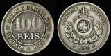 BRAZIL Pedro II Copper-Nickel 1886 100 Reis 1st Year for Type KM# 483 (28 278)