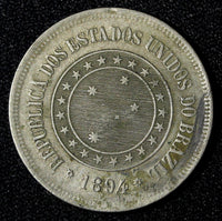 BRAZIL Copper-Nickel 1894 100 Reis 27  mm   KM# 492 (27 815)