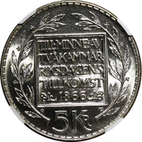 SWEDEN Silver 1966 U 5 Kronor NGC MS64 Constitution Reform 1 YEAR KM# 839 (046)