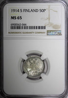 FINLAND Nicholas II Silver 1914 S 50 Penniä NGC MS65 GEM BU COIN KM# 2.2 (044)