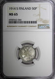 FINLAND Nicholas II Silver 1914 S 50 Penniä NGC MS65 GEM BU COIN KM# 2.2 (044)