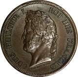 French Colonies Louis Philippe I Bronze 1843 A 10 Centimes NGC AU55 BN KM# 13(6)