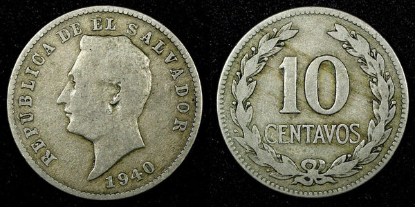 El Salvador Francisco Morazan 1940 10 Centavos Philadelphia BETTER DATE KM#130