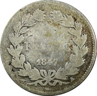 FRANCE Louis Philippe Silver 1847 A 1 Franc Paris Mint  KM# 748.1  (925)