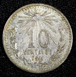 Mexico ESTADOS UNIDOS MEXICANOS Silver 1911 M 10 Centavos BETTER DATE KM#428 (2)