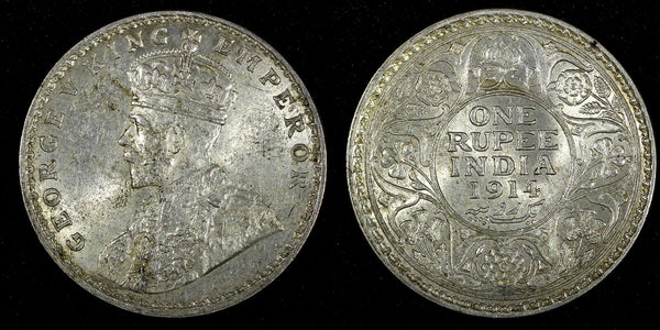 India-British George V Silver 1914 (C) Rupee Calcutta Mint KM# 524 (27 331)