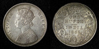 India-British Victoria Silver 1862 Rupee No Dots aUNC KM# 473 (27 555)