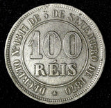 BRAZIL Pedro II  1874 100 Reis Rio de Janeiro BETTER DATE  VF KM# 477  (28 354)