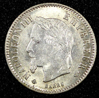 FRANCE Napoleon III Silver 1867 A  20 Centimes Mintage-352 ,510 KM# 808.1  (064)