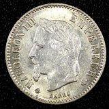 FRANCE Napoleon III Silver 1867 A  20 Centimes Mintage-352 ,510 KM# 808.1  (064)