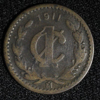 Mexico ESTADOS UNIDOS MEXICANOS Bronze 1911 Mo 1 Centavo Wide date KM# 415 (443)