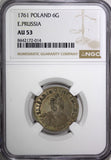 POLAND EAST PRUSSIA Elizabeth Silver 1761 6 Groszy NGC AU53 RARE C# 45 (014)