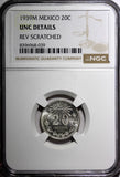 MEXICO Silver 1939 M 20 Centavos Radiant Liberty cap NGC UNC DETAILS KM# 438 (9)