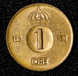Sweden Gustaf VI Adolf Bronze 1959 TS 1 Ore UNC Toned KM# 820 (30 217)