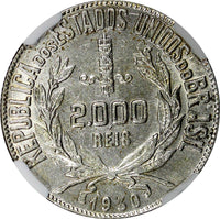 Brazil Silver 1930 2000 Reis NGC AU58 Rio de Janeiro Mint KM# 526 (48)