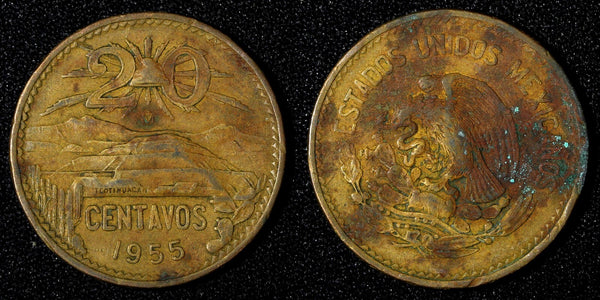 Mexico ESTADOS UNIDOS MEXICANOS Bronze 1955 20 Centavos Better Date KM# 439 (78)