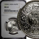 India-British George V Silver 1920 (C) Rupee NGC MS63 Calcutta Mint KM# 524 (20)