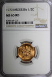 Rhodesia Bronze 1970 1/2 Cent NGC MS65 RD FULL RED KM# 9 (005)