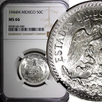 Mexico ESTADOS UNIDOS Silver 1944 M 50 Centavos NGC MS66 GEM BU KM# 447 (040)