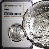 Mexico ESTADOS UNIDOS Silver 1944 M 50 Centavos NGC MS66 GEM BU KM# 447 (040)