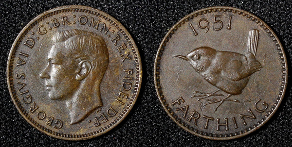 Great Britain George VI Bronze 1951 1 Farthing KM# 867  (28 206)