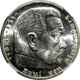 Germany-Third Reich Silver 1935 G 5 Reichsmark NGC MS63 Hindenburg KM# 86 (09)
