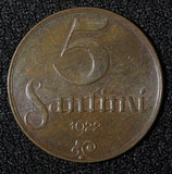 LATVIA	Bronze  1922 5 Santimi HUG  Switzerland Mint KM# 3 (28 009)