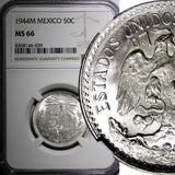 Mexico ESTADOS UNIDOS Silver 1944 M 50 Centavos NGC MS66 GEM BU KM# 447 (039)